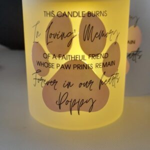 Personlised glass candle jar with paws