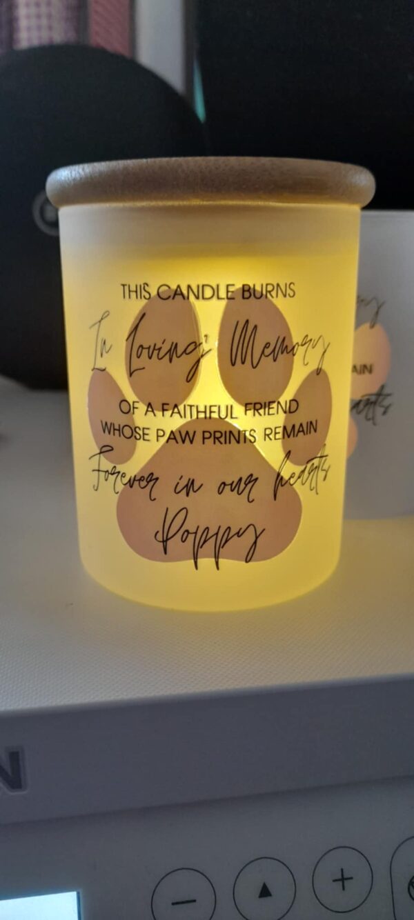 Personlised glass candle jar with paws