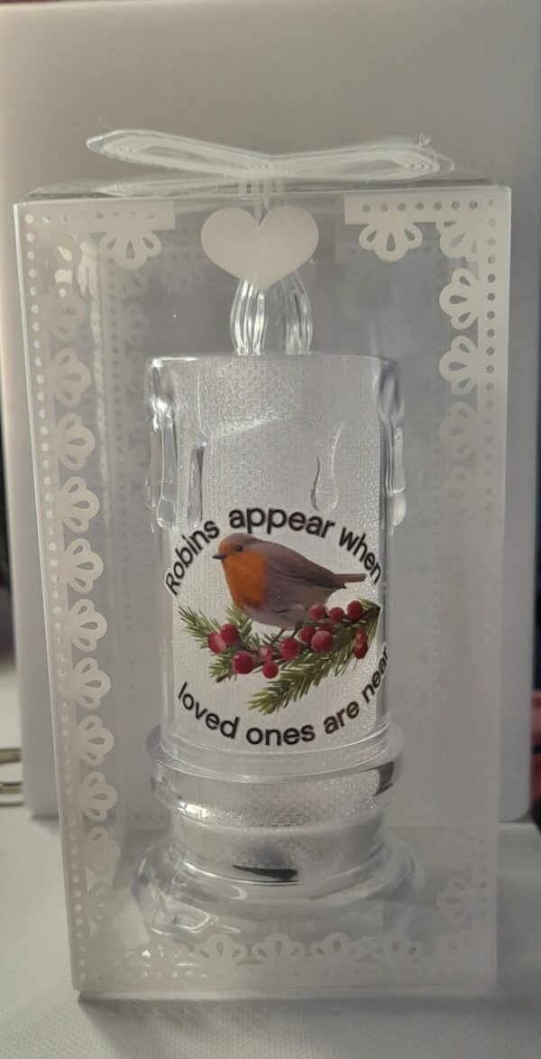 Led candle with robin