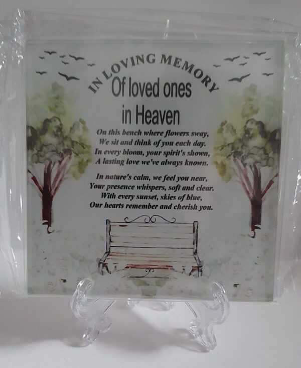 Glass plaque with stand – In loving memory #2
